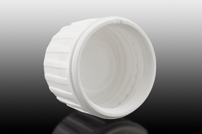 Nakrętka LDPE z kontrolą pierwszego otwarcia o gwincie 28/410, z wkładką/zatyczką, ryflowana